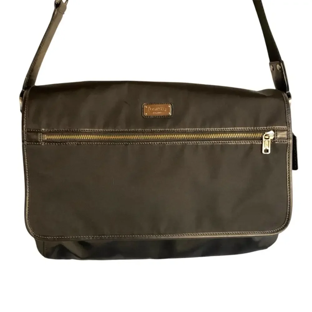 Coach Nylon Laptop Messenger Bag in Black with Silver Hardware